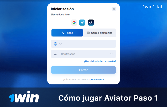 Inicie sesión en su cuenta 1win, paso 1