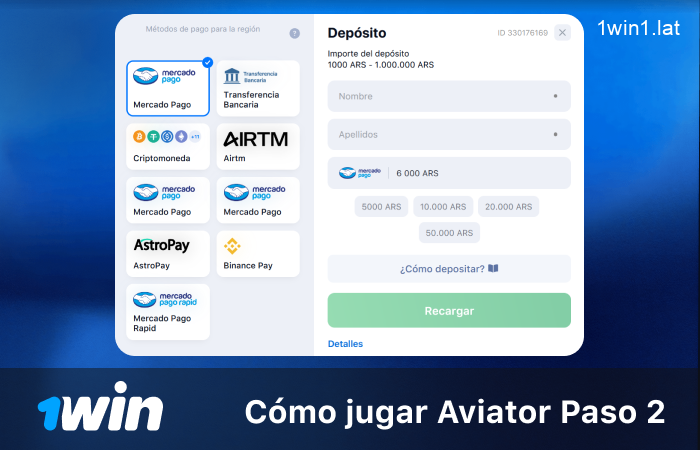 Realizar un depósito, paso 2