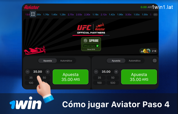 Ajuste el tamaño de su apuesta con los botones más y menos, paso 4