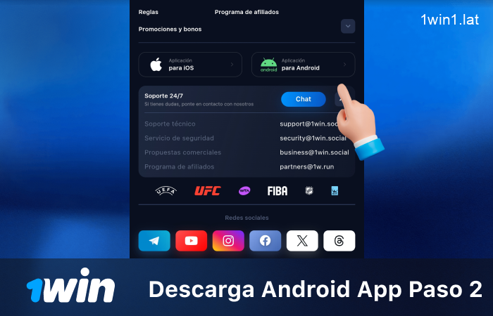 Desplácese hacia abajo hasta la sección de aplicaciones y haga clic en descargar para Android, paso 2
