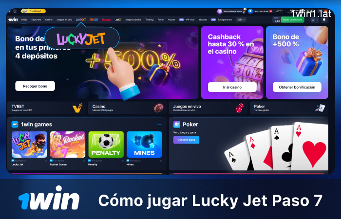 Abra el juego Lucky Jet en el menú superior, paso 7