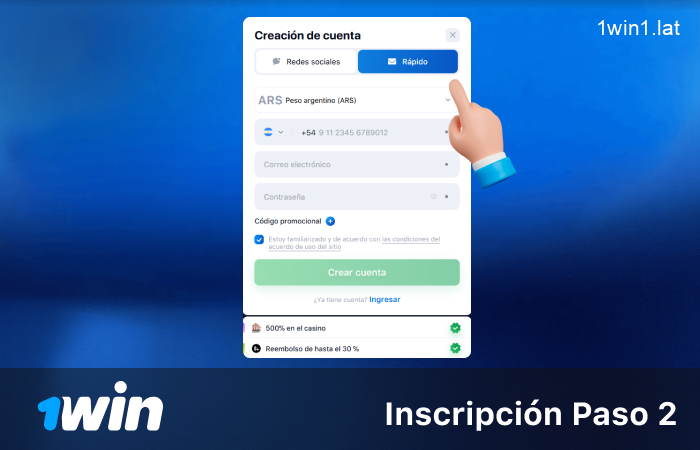 Elige una de las varias maneras de crear una cuenta, paso 2