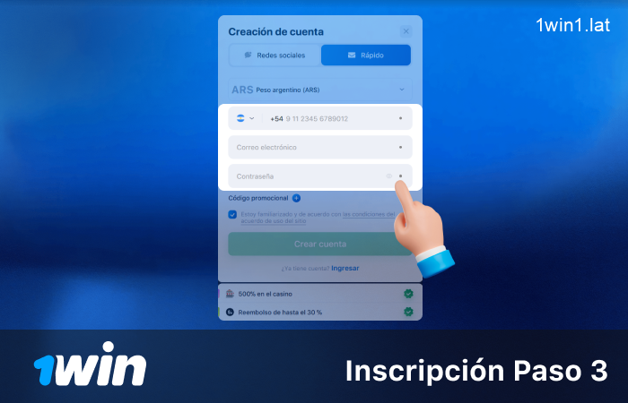 Introduzca su correo electrónico o número de teléfono y cree una contraseña segura, paso 3