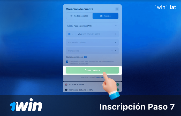 Haga clic en el botón verde de registro, paso 7