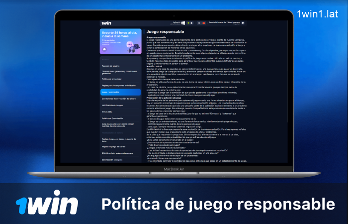Juego responsable en el casino 1win