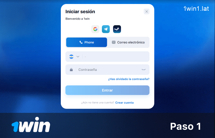 Vaya al sitio web oficial de 1win e inicie sesión en su cuenta existente, paso 1