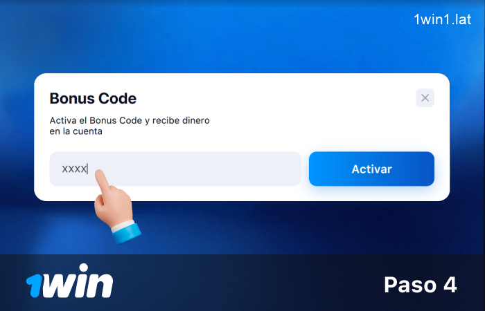 Introduzca el código de promoción en el campo correspondiente, paso 4